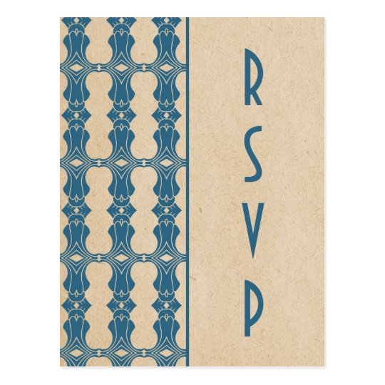 Blue Art Deco Border RSVP Postcard