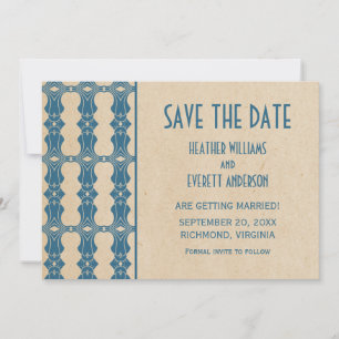 Blue Art Deco Border Save the Date Invite