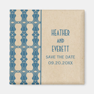 Blue Art Deco Border Save the Date Magnet