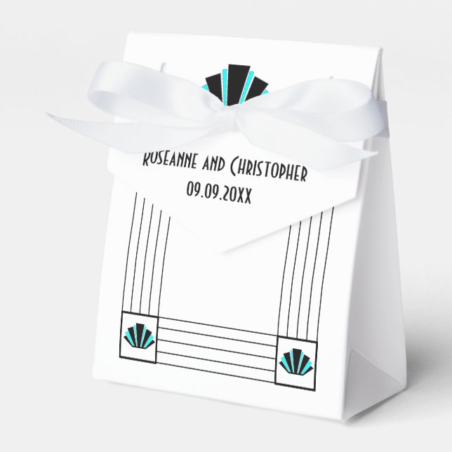 Blue Art Deco Design Wedding Favor Box (Front Side)