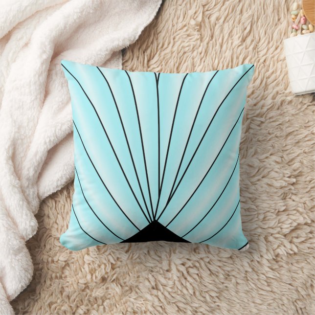 Blue Art Deco Fan Design Throw Pillow (Blanket)