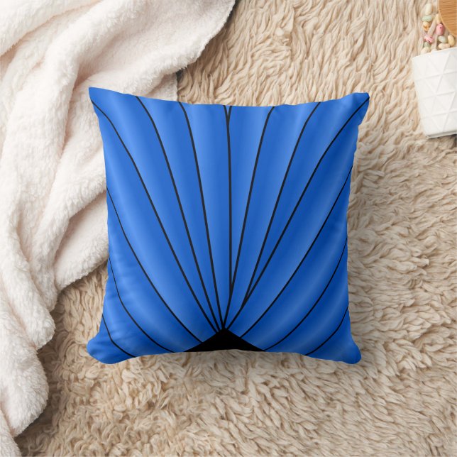 Blue Art Deco Fan Design Throw Pillow (Blanket)