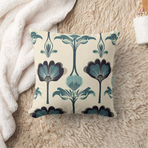 Blue Art Deco Flower Throw Pillow