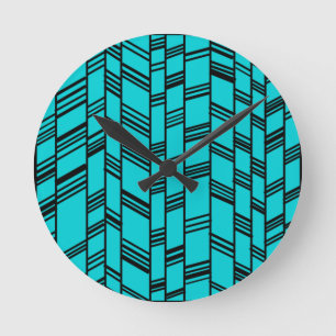 Blue Art Deco Lines Round Clock