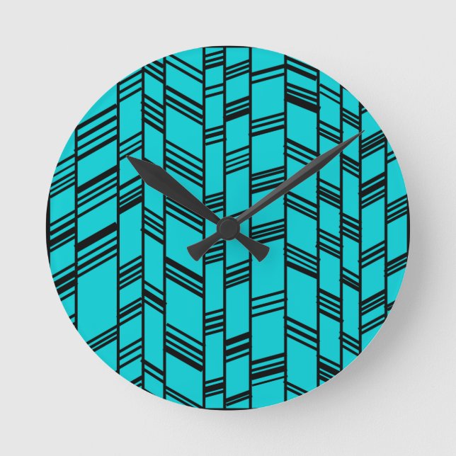Blue Art Deco Lines  Round Clock (Front)