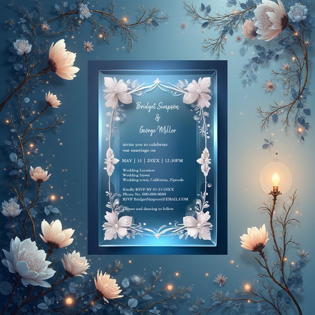 blue art deco ornate frame wedding invite (Creator Uploaded)