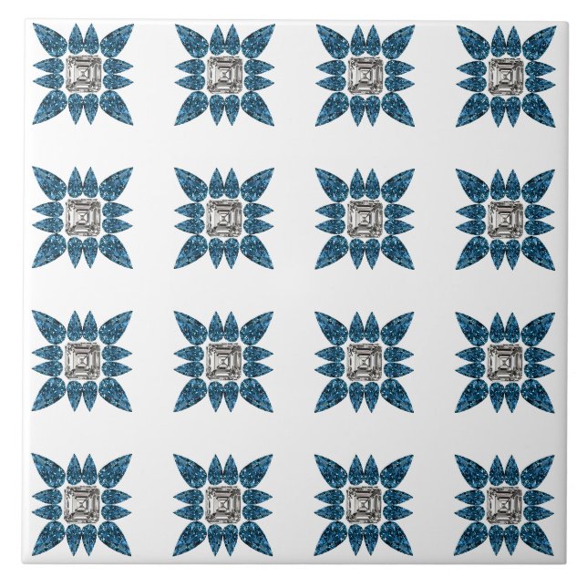 Blue Art Deco Pattern Tile (Front)