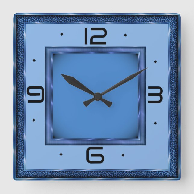 Blue Art Deco Square Wall Clock (Front)