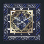 Blue art deco square wall clock<br><div class="desc">Great clock design. You will love it like others. Be free to use this design for other product you like or to customize and add your text. Follow me for more. Thank you. Have a nice day.</div>