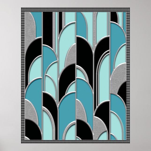 Blue Art Deco Style Abstract Poster (Front)