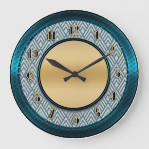 Blue Art Deco Style Large Clock