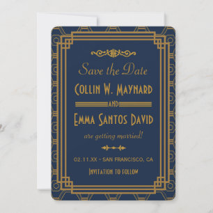 Blue Art Deco Wedding Save The Date