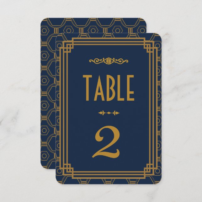 Blue Art Deco Wedding Table Numbers (Front/Back)