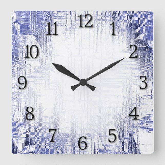Blue Art Deco with Black Numbers Square Wall Clock (Front)