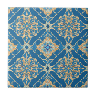 Blue Art Nouveau Moroccan Ethnic  Tile