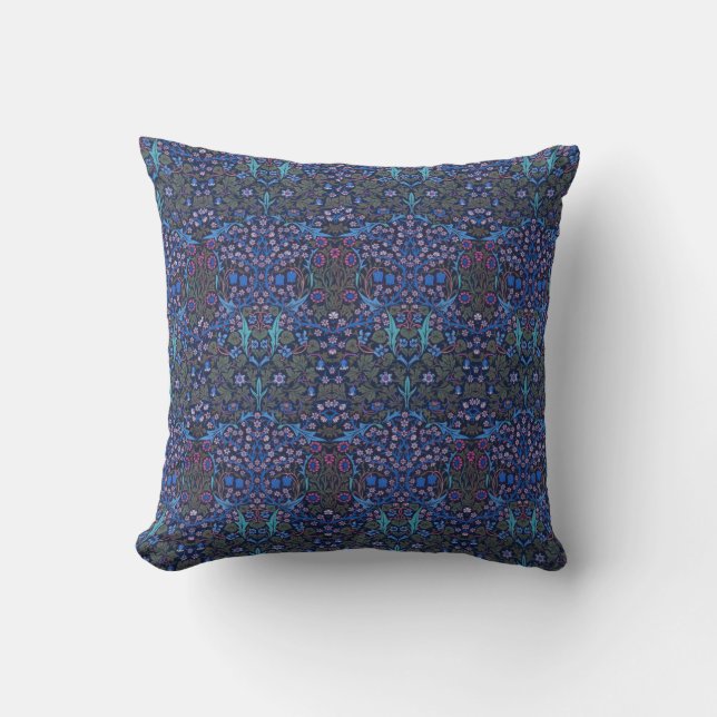 Blue Art Nouveau William Morris Patterned American Throw Pillow (Front)