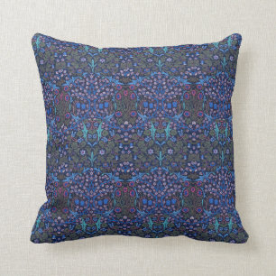 Blue Art Nouveau William Morris Patterned American Throw Pillow
