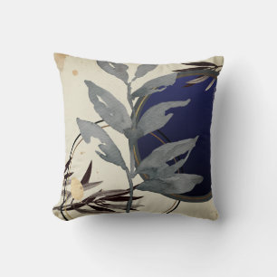 Blue Artistic Abstract Watercolor Leaves Throw Pillow