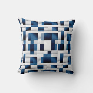 Blue Artistic Chequered Motif Geometric Pattern Throw Pillow