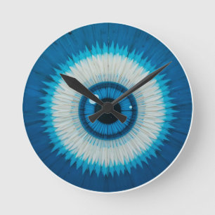 Blue Artistic Evil Eye Design Round Clock