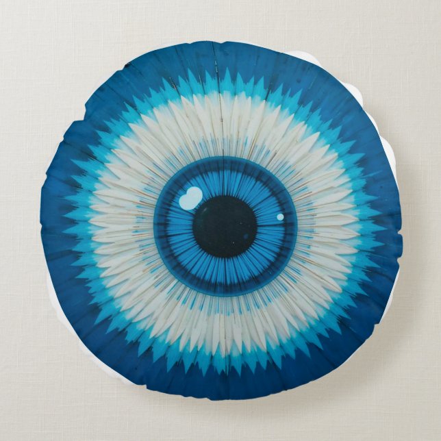 Blue Artistic Evil Eye Design Round Pillow (Front)