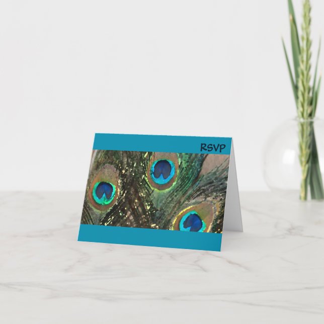 Blue Artistic Peacock Wedding RSVP Invitation (Front)