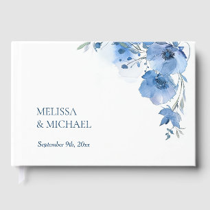 Blue Artistic Watercolor Floral Wedding Guest Book