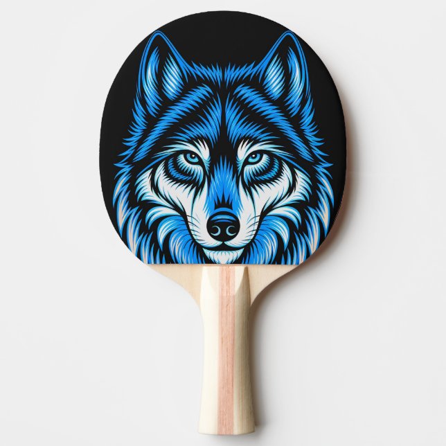 Blue Artistic Wolf Ping Pong Paddle (Front)