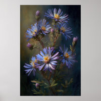 Blue Aster Flower Art Print Poster