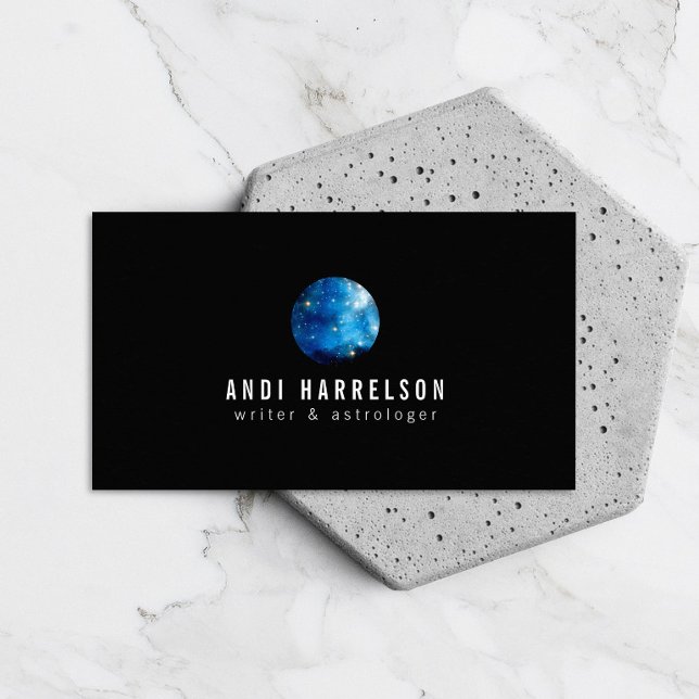 Blue Astrology, Stars, Planet Black Business Card (Creator Uploaded)