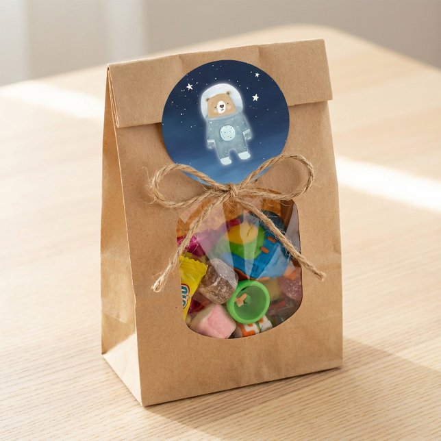 Blue Astronaut Bear Space Baby Shower Classic Round Sticker (Blue Astronaut Bear Space Baby Shower Classic Round Sticker.)