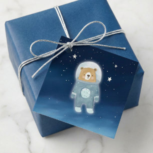 Blue Astronaut Bear Space Baby Shower Favour Tag