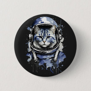 Blue Astronaut Cat Splash Design 2 Inch Round Button
