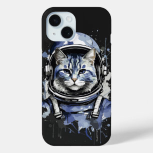Blue Astronaut Cat Splash Design iPhone 15 Case