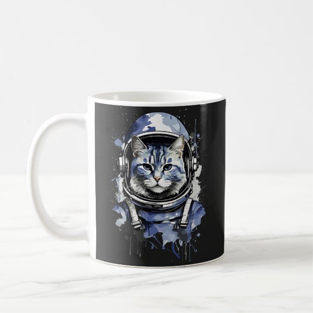 Blue Astronaut Cat Splash Design Coffee Mug (Left)