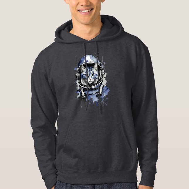 Blue Astronaut Cat Splash Design Hoodie (Front)