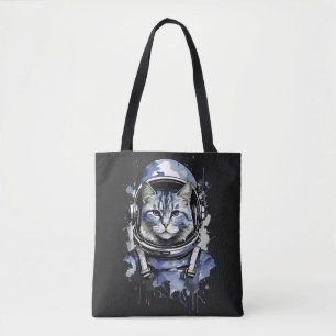 Blue Astronaut Cat Splash Design Tote Bag