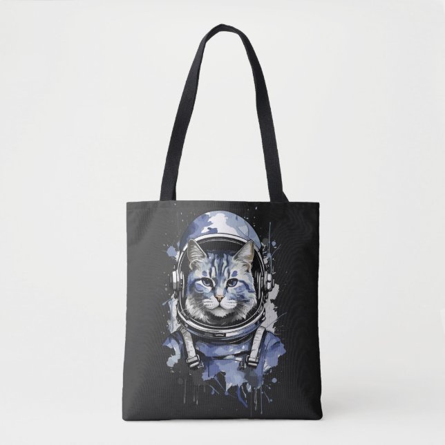 Blue Astronaut Cat Splash Design Tote Bag (Front)