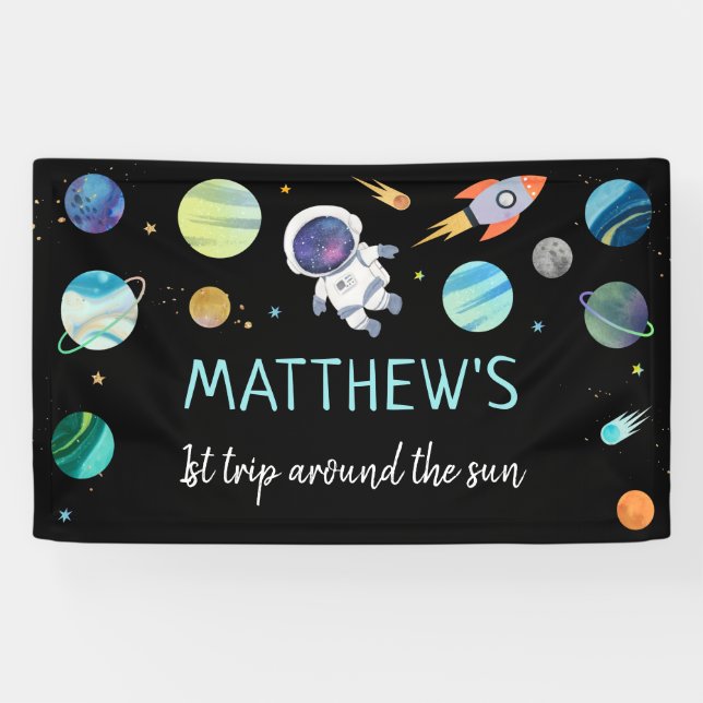 Blue Astronaut Outer Space Birthday Banner (Horizontal)