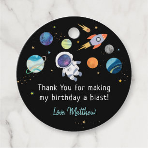 Blue Astronaut Outer Space Birthday Favour Tags