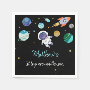 Blue Astronaut Outer Space Birthday Napkin
