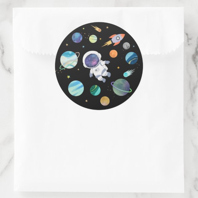  Blue Astronaut Outer Space First Birthday Classic Round Sticker (Bag)