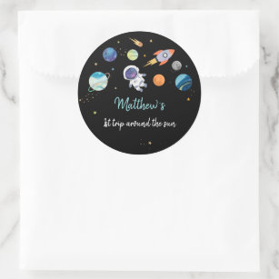  Blue Astronaut Outer Space First Birthday Classic Round Sticker