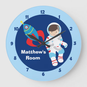 Blue Astronaut Spaceship Kids Large Clock