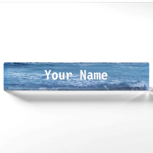 Blue Atlantic Ocean Waves Clouds Sky Photograph Nameplate (Front)