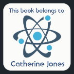 Blue Atom Science Design Bookplate Sticker<br><div class="desc">Blue Atom Science Design Bookplate Sticker with customizable text and background colour.</div>