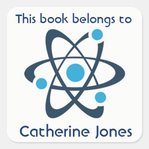 Blue Atom Science Design Bookplate Sticker