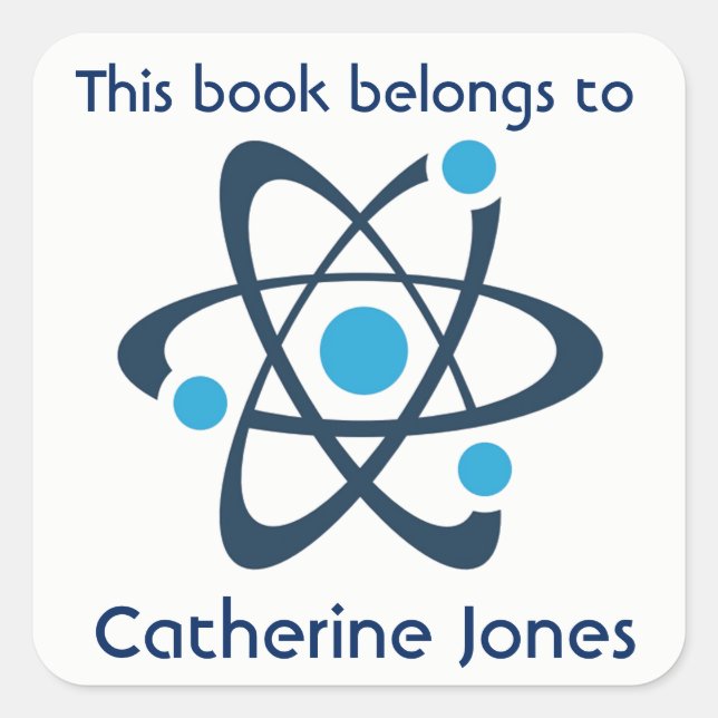 Blue Atom Science Design Bookplate Sticker (Front)