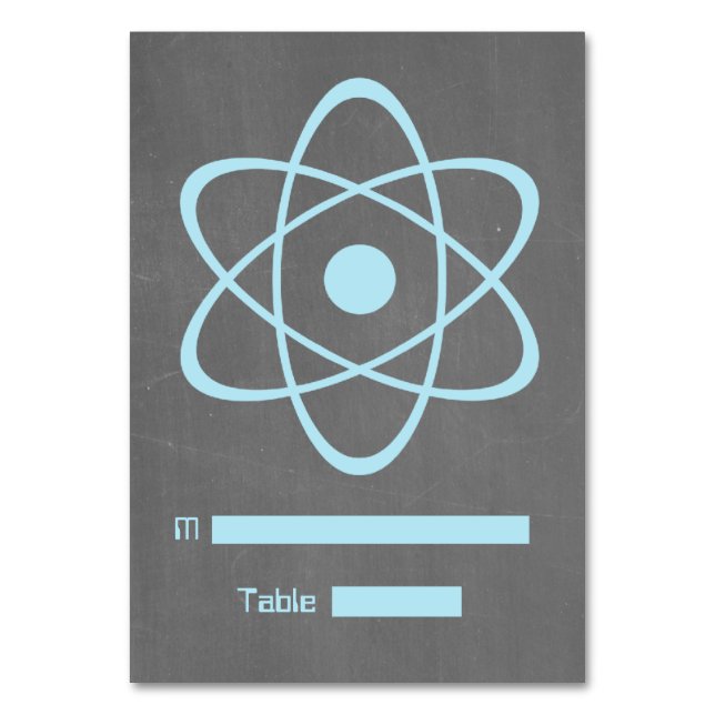 Blue Atomic Chalkboard Place Card (Front)