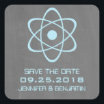 Blue Atomic Chalkboard Save the Date Stickers<br><div class="desc">Cute and nerdy Atomic Chalkboard Save the Date Stickers featuring a simple atomic symbol in light blue on a chalkboard look background. These geeky and fun save the date stickers are perfect for announcing your science themed wedding! Easy to customize, simply add the details of your wedding in the spaces...</div>